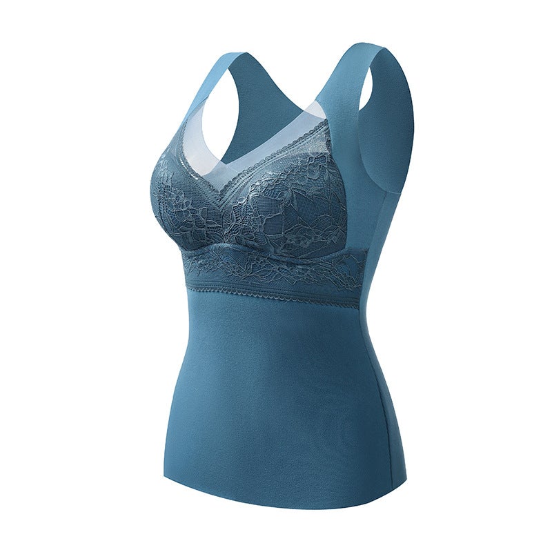 New Lace Velvet Thermal Vest Womens Slimming Fleece Lined Tank Light Curry  - Image 5