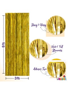 Malvina Malvina Metallic Tinsel Foil Fringe Curtains for Party Photo Backdrop Wedding Decor GoldPack of 01  - Image 5