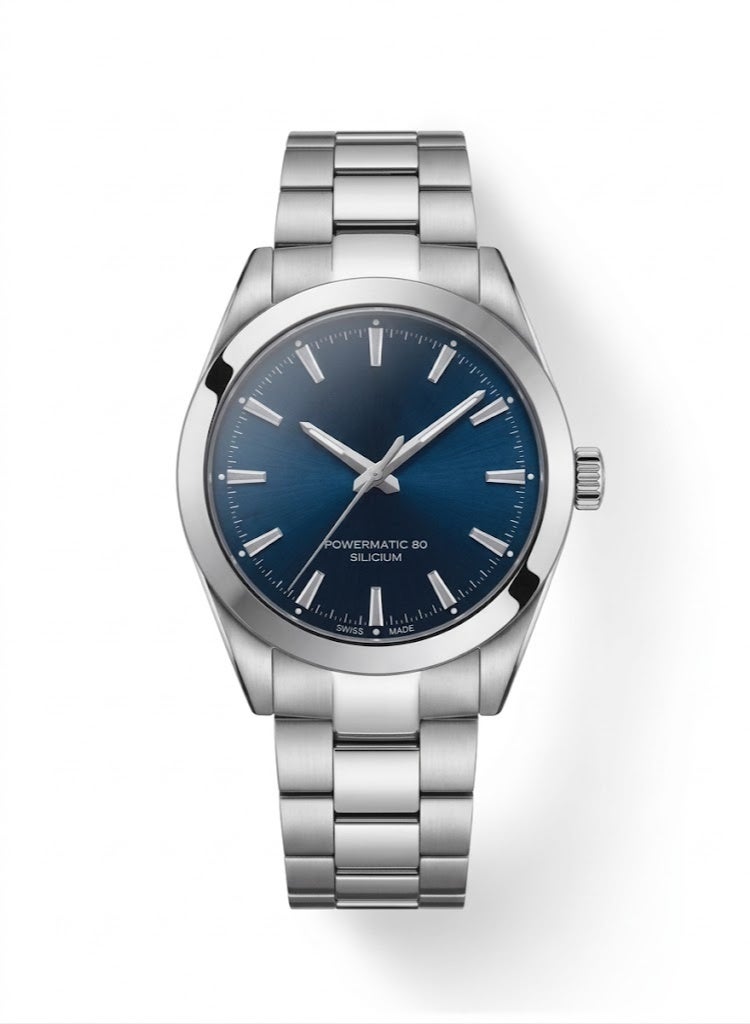 Men's Stainless Steel Analog Watch with Blue Sunray Dial, Powermatic 80 Silicium