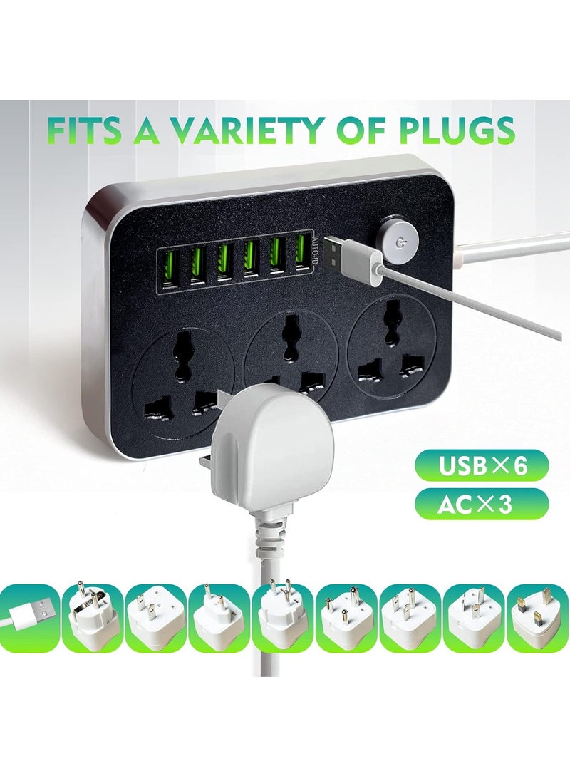 Arabest كابل تمديد قطاع الطاقة 3 مخارج مخرج طاقة مع 6 منافذ USB منفذ شحن عالمي مع سلك تمديد سميك 2 متر  - Image 5