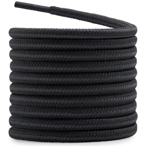 DELELE 2 Pair Round Boot Laces Outdoor Hiking Walking Shoelaces Dark Gray Black Striped Shoe Lace Work Shoe Strings 35 inch - Image 1