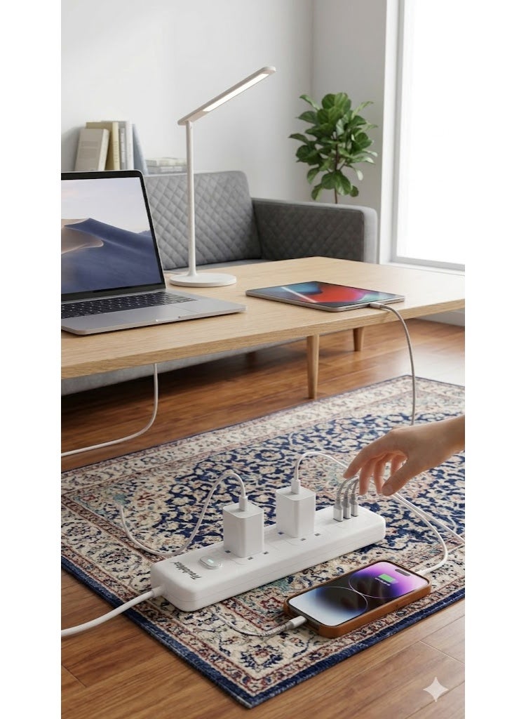 تراداماكس مشترك كهرباء متعدد المنافذ مزود بمنافذ USB وType-C، بقدرة 2000 واط، مع ميزات حماية وأمان، وتصميم متين للاستخدام المنزلي والمكتبي. - Image 4