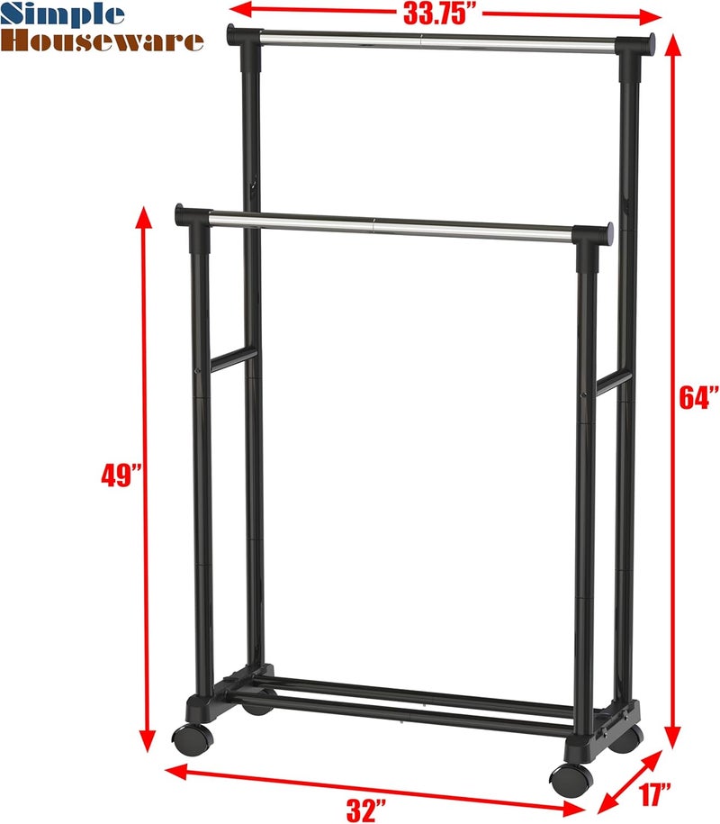 Simple Houseware Double Rod Portable Clothing Hanging Garment Rack - Image 5