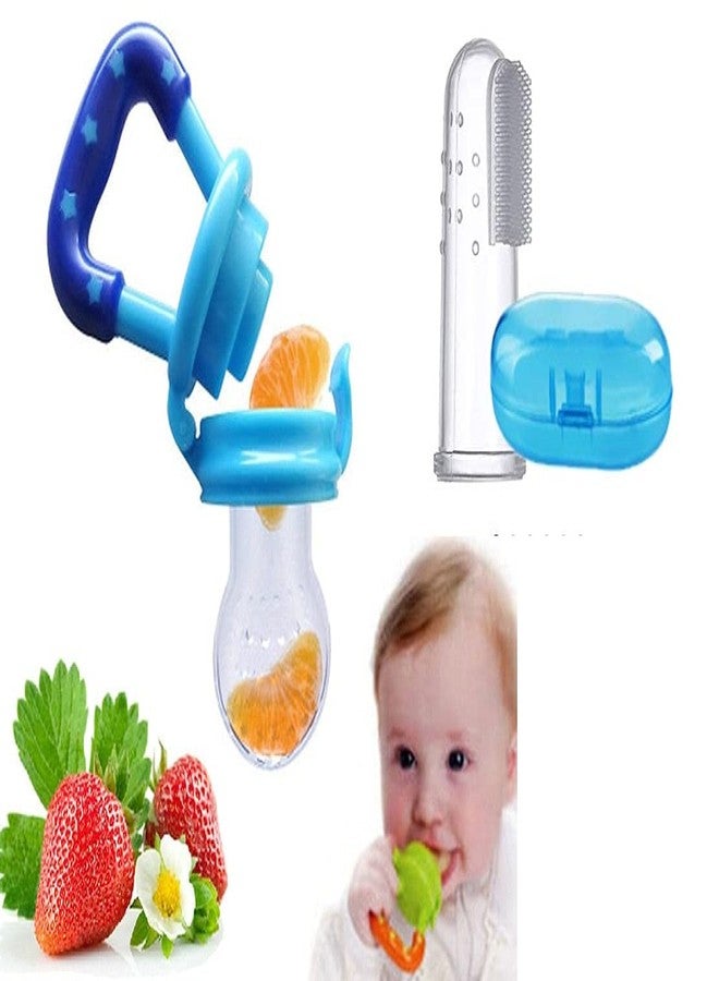 JUSTLIST Baby Shopiieee Baby Nipple Fresh Food Fruit Milk Feeding Bottles Nibbler + Silicone Finger Brush Tongue Cleaner for Baby Teething/Gums Ultra Soft Toothbrush - Pack of 2 (XBN-12 - Image 1