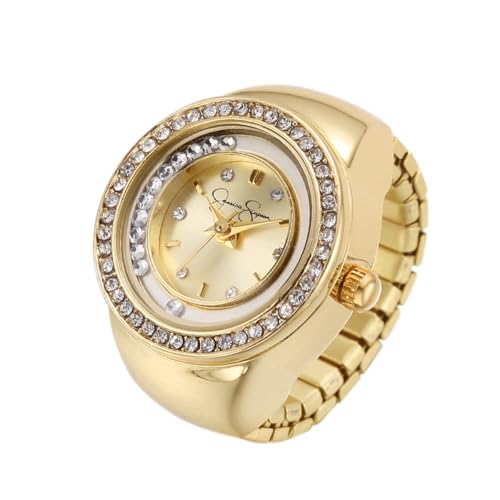 Jessica Simpson Womens Gold Adjustable Ring Watch Crystal Bezel Quartz Analog Mini Dial Stretch Band Fashion Jewelry Accessory - Image 1