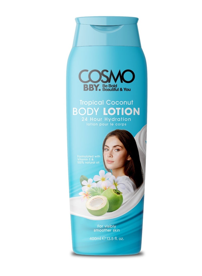 كوزمو لوشن للجسم بجوز الهند الاستوائي ترطيب لمدة 24 ساعة مركب من فيتامين اي 400مل