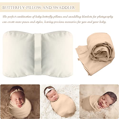 SPOKKI Newborn Baby Photography Butterfly Posing Pillow, Baby Photoshoot Props with Long Ripple Beige Pearl Wrap Outfits for Boy Girl Princess - Image 3