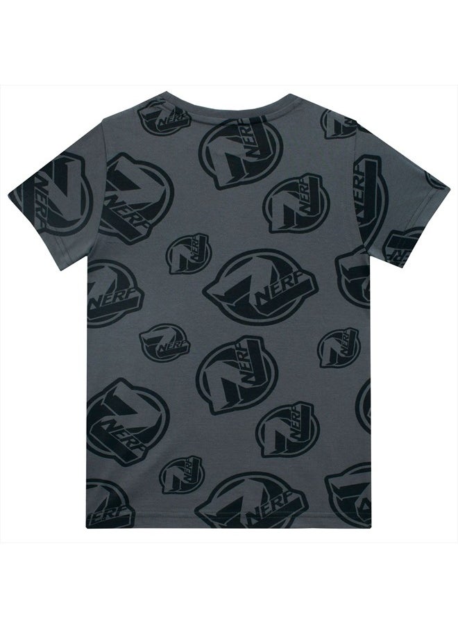 NERF - T-Shirt Boys All Over Print Short Sleeve Tee for Kids Gray 6 - Image 1