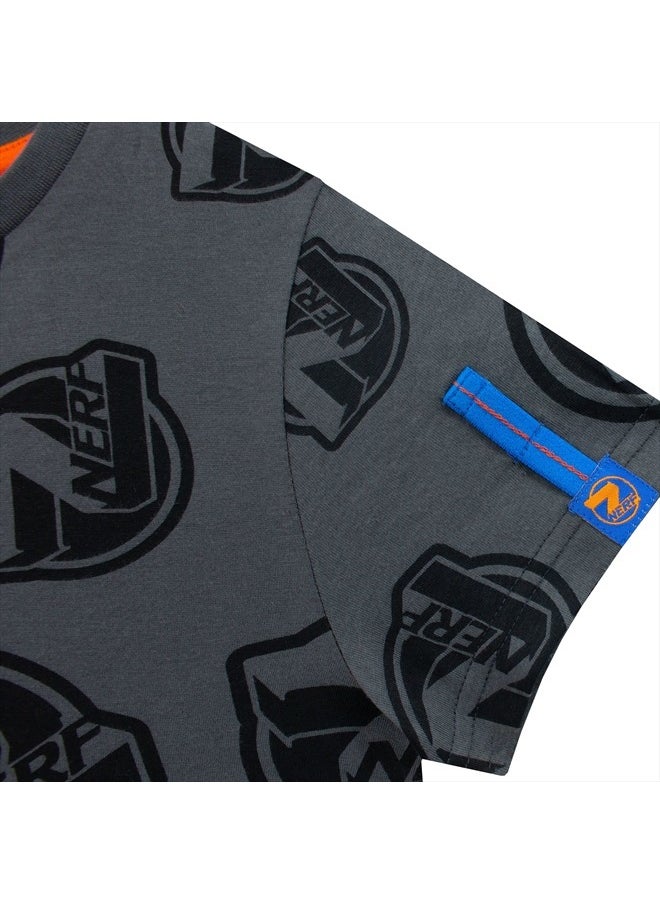 NERF - T-Shirt Boys All Over Print Short Sleeve Tee for Kids Gray 6 - Image 1