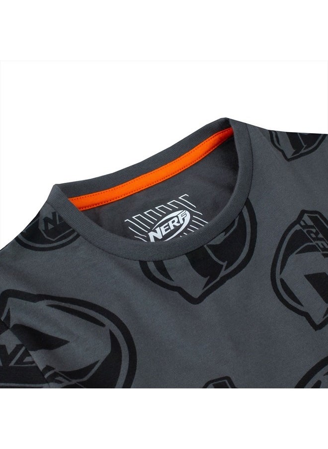 NERF - T-Shirt Boys All Over Print Short Sleeve Tee for Kids Gray 6 - Image 1