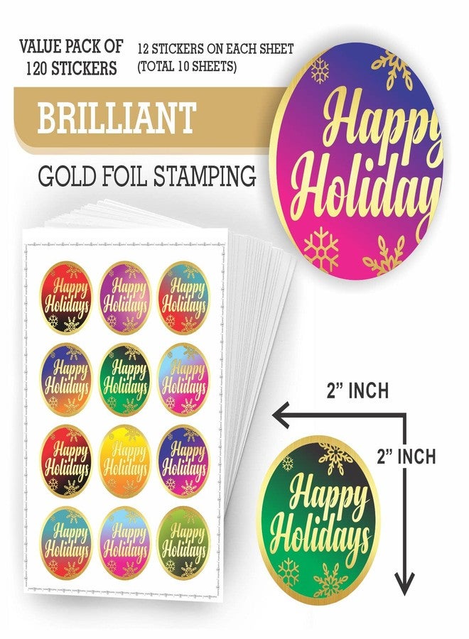 PARTH IMPEX Happy Holidays Stickers - (Pack of 120) 2" Large Round Gold Foil Stamping Labels for Christmas Cards Gift Envelope Seals Boxes - Image 2
