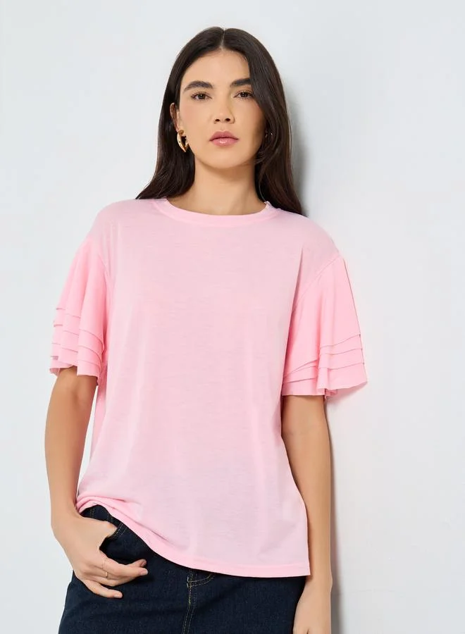 Take Two Take Two Pink Ruffled Short Sleeved T-Shirt