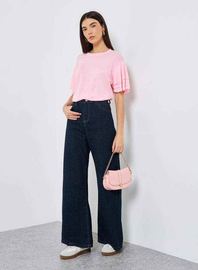 تايك تو تيشيرت وردي مكشكش بأكمام قصيرة - Image 2