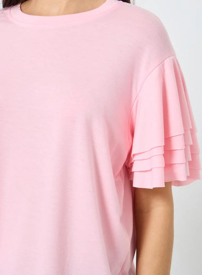 Take Two Take Two Pink Ruffled Short Sleeved T-Shirt