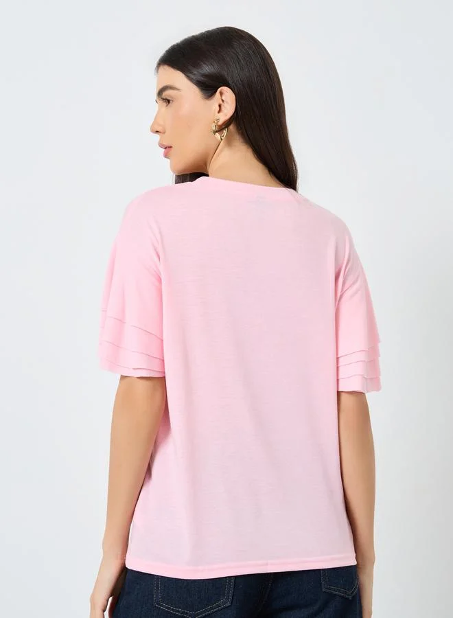 Take Two Take Two Pink Ruffled Short Sleeved T-Shirt