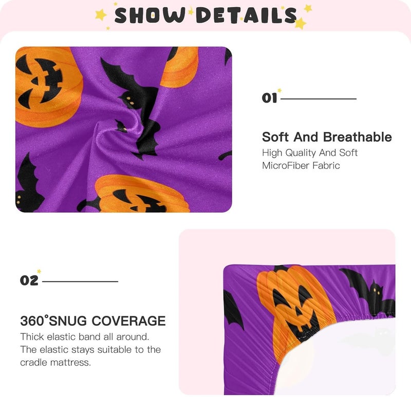 Halloween Bat Lanterns Crib Sheets for Boys Girls Ultra Soft Breathable Baby Crib Sheet Fitted Crib Sheets for Standard Size Crib and Toddler Mattresses, 39 x 27 Inch - Image 5