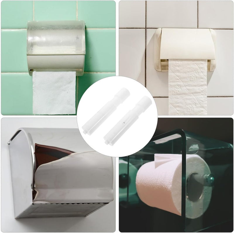 2pcs Extendable Toilet Paper Rod Replacement for Inserted Style Tissue Box Parts, Thickened Ceramic Spindle with Spring Support, Bathroom Toilet Paper Holder Accessories - Image 2