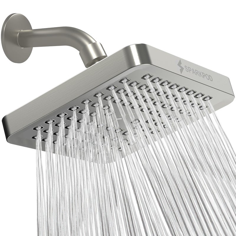 SparkPod Shower Head High Pressure Rain Premium Quality Luxury Design Easy Clean Adjustable Replacement for Your Bathroom Shower Heads Elegant Brushed Nickel 6 Inch Square - Image 2
