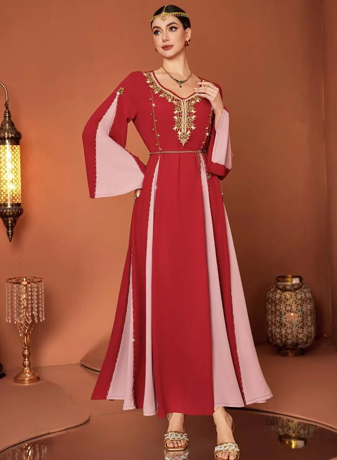 Take Two Women Rhinestone Embellished Golden Patch Detail Jalabiya