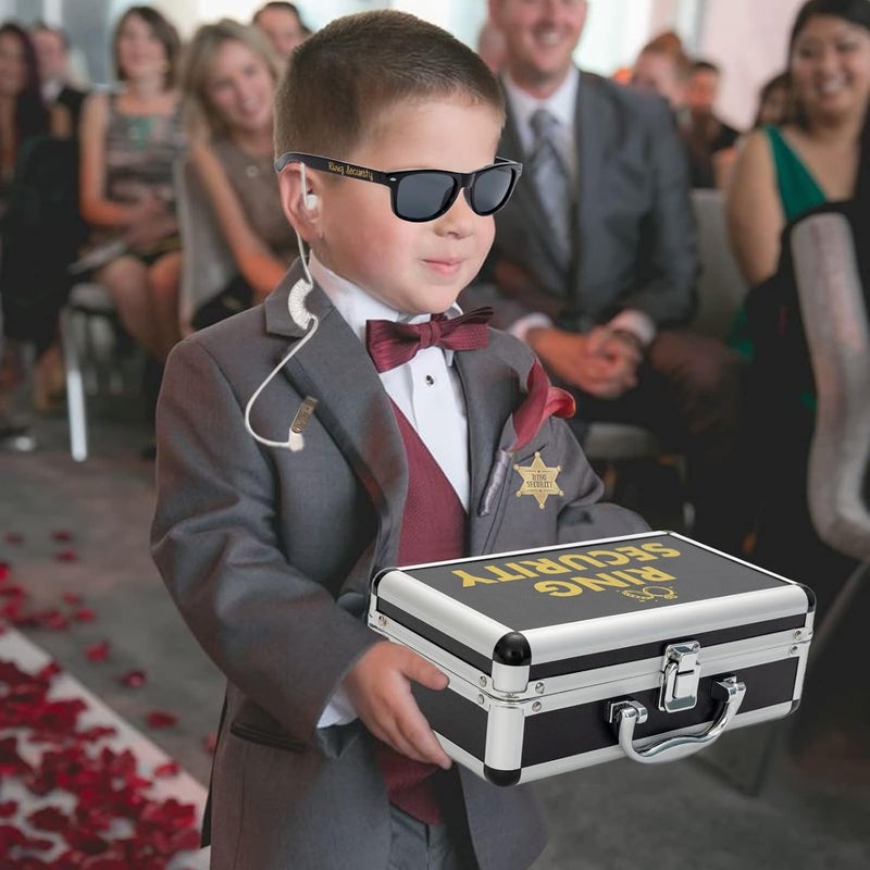 BESZONE Ring Security Wedding Bearer Box With Rings Holder Pad - Security Briefcase, Proposal Bearer Sunglasses, Kids Toy Handcuffs, Earpiece & Toy Badge, Proposal Ideas Wedding Box Gifts Set for Ceremony - Image 5