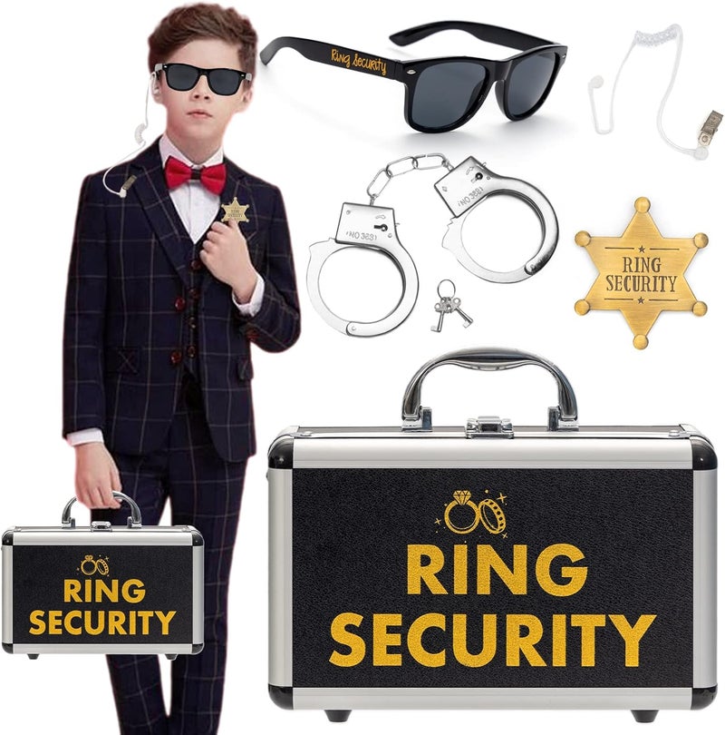BESZONE Ring Security Wedding Bearer Box With Rings Holder Pad - Security Briefcase, Proposal Bearer Sunglasses, Kids Toy Handcuffs, Earpiece & Toy Badge, Proposal Ideas Wedding Box Gifts Set for Ceremony - Image 1