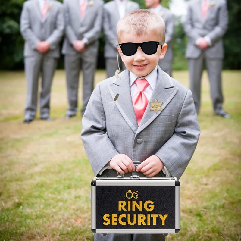BESZONE Ring Security Wedding Bearer Box With Rings Holder Pad - Security Briefcase, Proposal Bearer Sunglasses, Kids Toy Handcuffs, Earpiece & Toy Badge, Proposal Ideas Wedding Box Gifts Set for Ceremony - Image 4