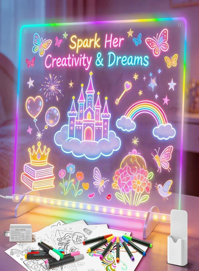 Lumiboard Led Drawing Board with 8 Colors, 13"x10" Acrylic Dry Erase Board with 13 Light Effects, Glow Doodle Board Gifts for Kids for Easter Halloween Christmas Birthday Gifts Presents, 14 Pens - Image 1