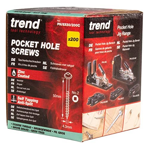 Trend Pocket Hole Screws for Softwoods, 2 Inch Long, Pack of 200, Coarse Self-Cutting Threaded Square Drive Screws, PH/8X50/200C - Image 3