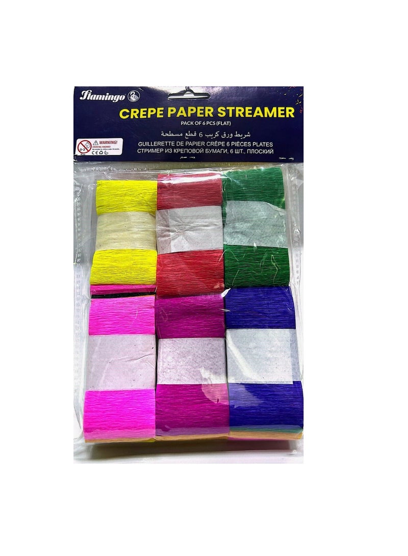 Flamingo 6 Rolls Crepe Paper Streamer Rolls Party Backdrop Wall Decor, Hanging Party Decoration, Party Streamer for Birthday DIY Art Party Supplies, Multicolour - Image 1