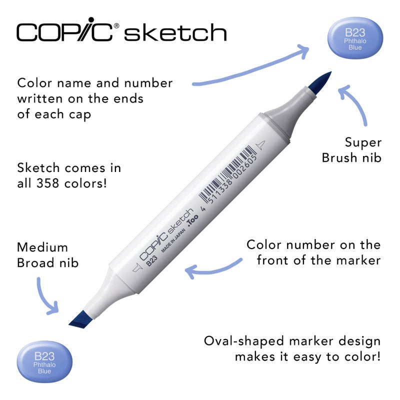 Copic Sketch, Alcohol-based Markers, 3pc Set, Color Fusion #6, Blue - Image 3