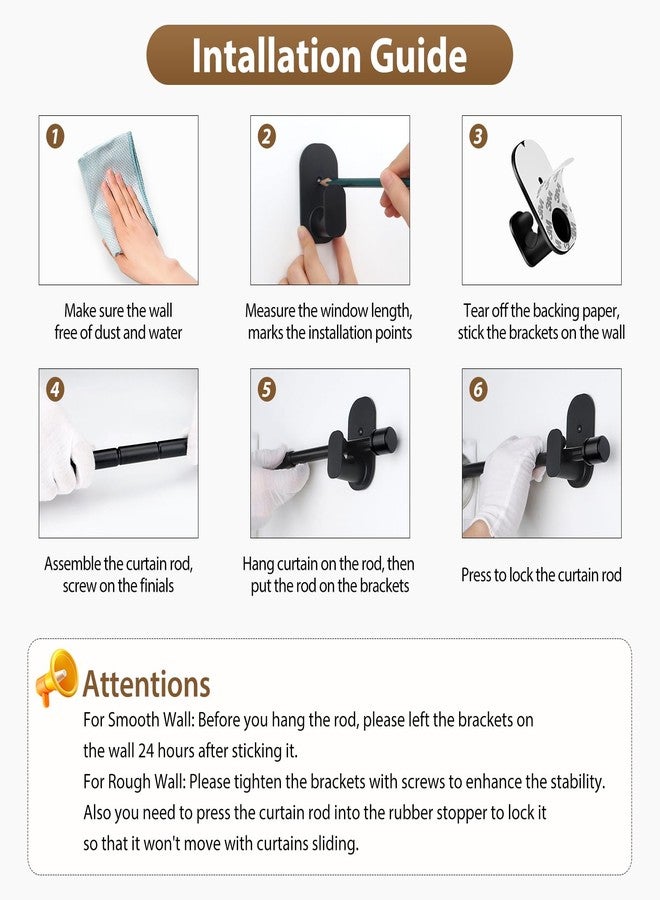 HOTOZON Curtain Rods No Drilling 16 to 30 Inch, HOTOZON 5/8 Inches No Drill Curtain Rods for Windows 8 to 26 Inches(0.7-2.1 ft), Renter Friendly Adjustable Small Drapery Rod for Lightweight Curtains, Black - Image 4