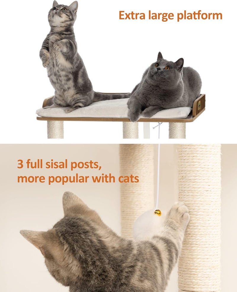 FourFurPets : برج شجرة قطط كبير بطول 26.7 بوصة، أعمدة لخدش القطط مناسبة للقطط الداخلية، صينية كبيرة، ثلاث أعمدة خدش مصنوعة من السيسال بطول 23.6 بوصة، لون بني ريفي - Image 4