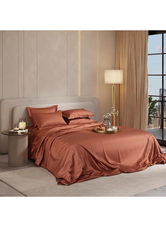 Stoa Paris Super King Size Bedsheet with 4 Pillow Covers, 300TC Satin Premium Bedding Set, Housewarming, Wedding Gift for Couple, Date Night - Melted Caramel - Image 1