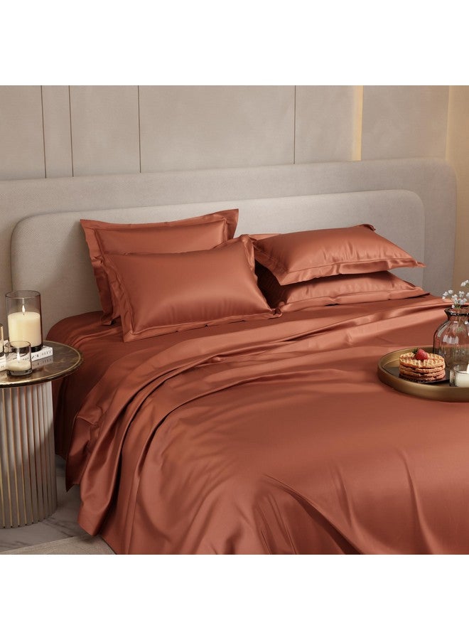 Stoa Paris Super King Size Bedsheet with 4 Pillow Covers, 300TC Satin Premium Bedding Set, Housewarming, Wedding Gift for Couple, Date Night - Melted Caramel - Image 4