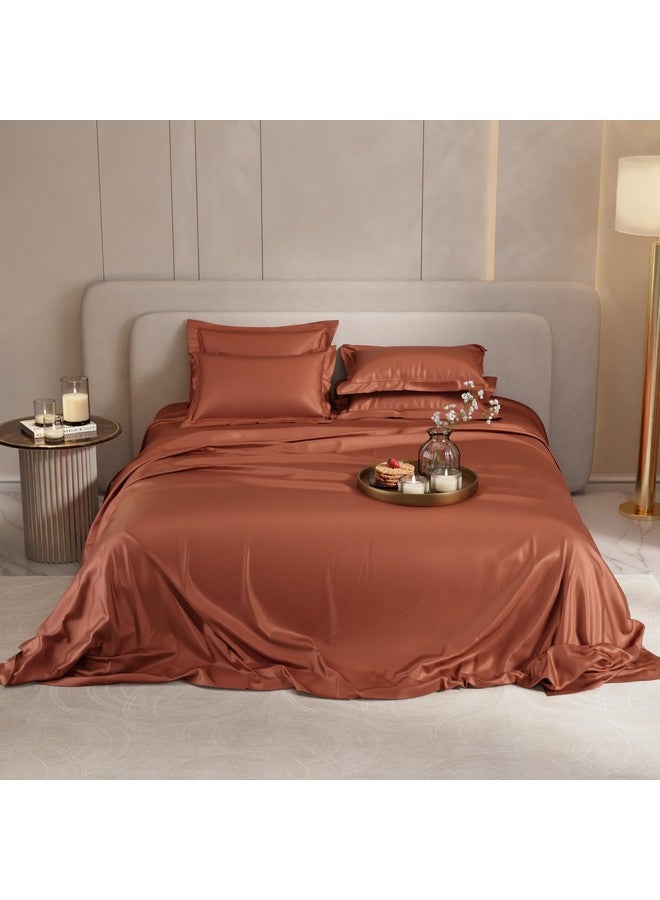 Stoa Paris Super King Size Bedsheet with 4 Pillow Covers, 300TC Satin Premium Bedding Set, Housewarming, Wedding Gift for Couple, Date Night - Melted Caramel - Image 3