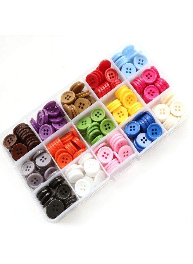 LuckSa Colors Buttons, 5/8 Inch (15mm) Mix 15 for Sewing 4 Holes Resin Button for Crafts Scrapbooking Pack of 300 Pcs with Box (Each Color 20 Pcs) - Image 2