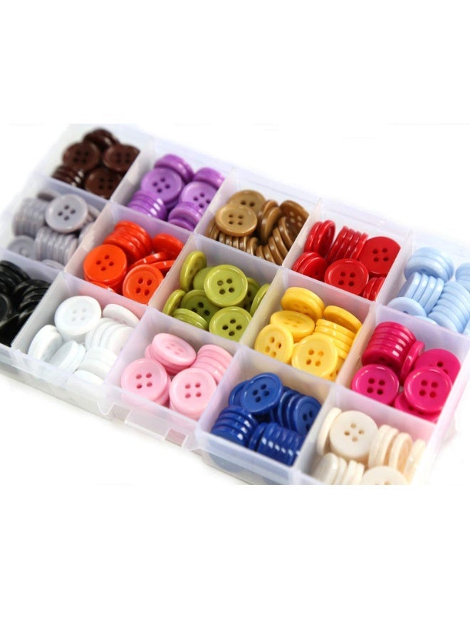 LuckSa Colors Buttons, 5/8 Inch (15mm) Mix 15 for Sewing 4 Holes Resin Button for Crafts Scrapbooking Pack of 300 Pcs with Box (Each Color 20 Pcs) - Image 4
