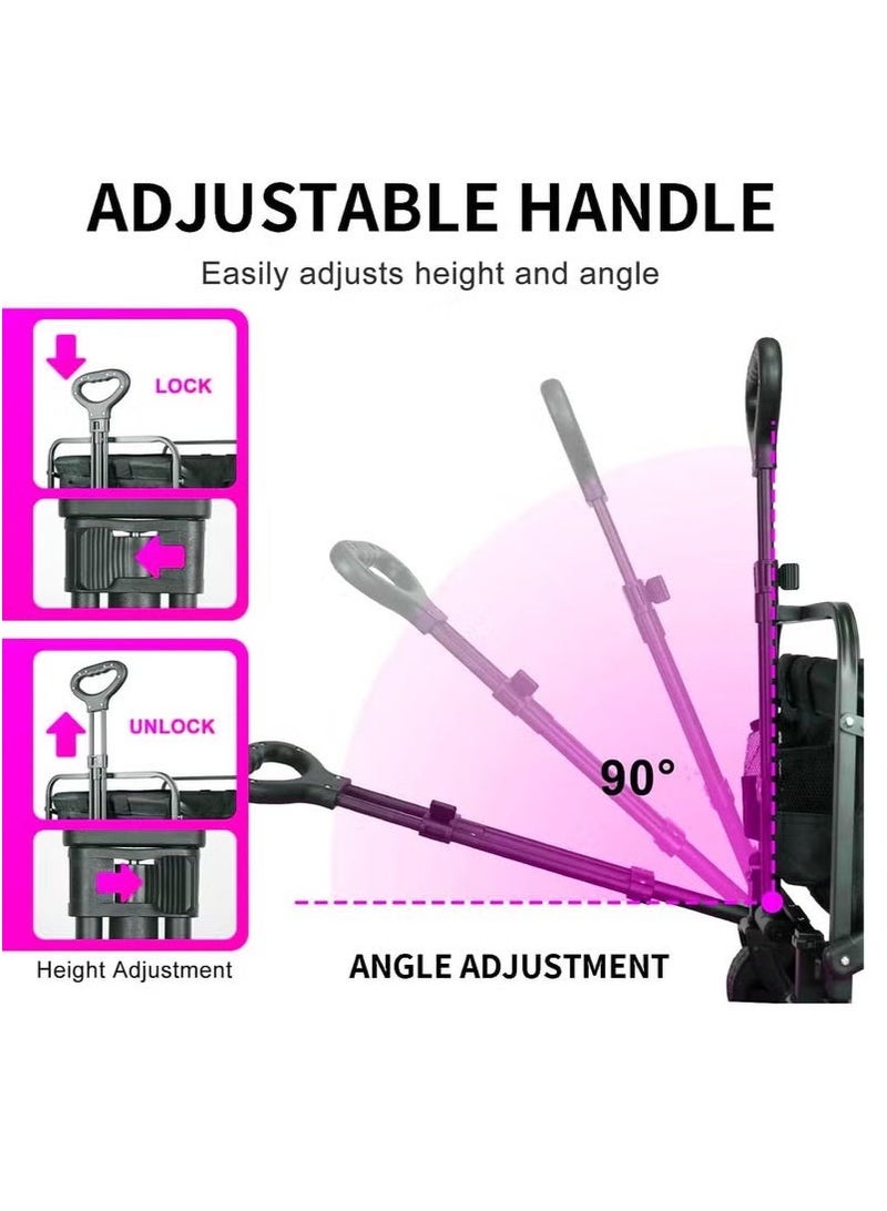 Yoawllty Folding Wagon with All Terrain Wheels and Drink Holders, Portable Collapsible Wagon for Camping, Shopping, Garden and Beach, Grass, Sand, Fishing(Black) - Image 4