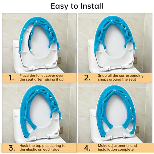 SENOMOR Toilet Seat Cover,Bathroom Soft Thicker Warmer with Snaps Fixed Stretchable Washable Fiber Cloth Toilet Seat Covers Pads Easy Installation& Cleaning (Sky Blue) (MTD21A) - Image 5