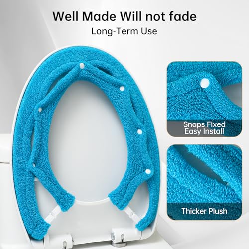 SENOMOR Toilet Seat Cover,Bathroom Soft Thicker Warmer with Snaps Fixed Stretchable Washable Fiber Cloth Toilet Seat Covers Pads Easy Installation& Cleaning (Sky Blue) (MTD21A) - Image 2