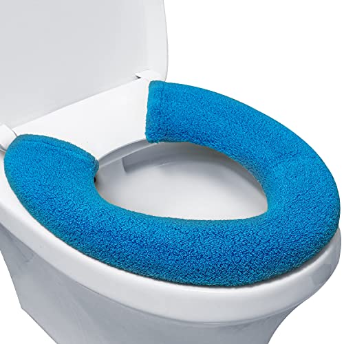 SENOMOR Toilet Seat Cover,Bathroom Soft Thicker Warmer with Snaps Fixed Stretchable Washable Fiber Cloth Toilet Seat Covers Pads Easy Installation& Cleaning (Sky Blue) (MTD21A) - Image 1