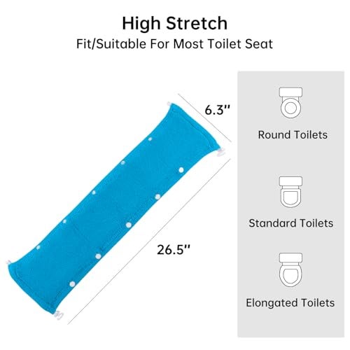 SENOMOR Toilet Seat Cover,Bathroom Soft Thicker Warmer with Snaps Fixed Stretchable Washable Fiber Cloth Toilet Seat Covers Pads Easy Installation& Cleaning (Sky Blue) (MTD21A) - Image 3