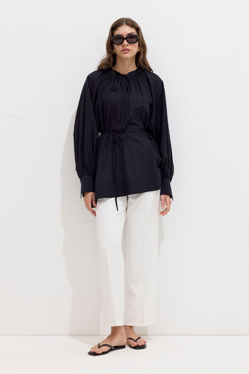 Manuka Lace Detail Voile Tunic Black  - Image 1