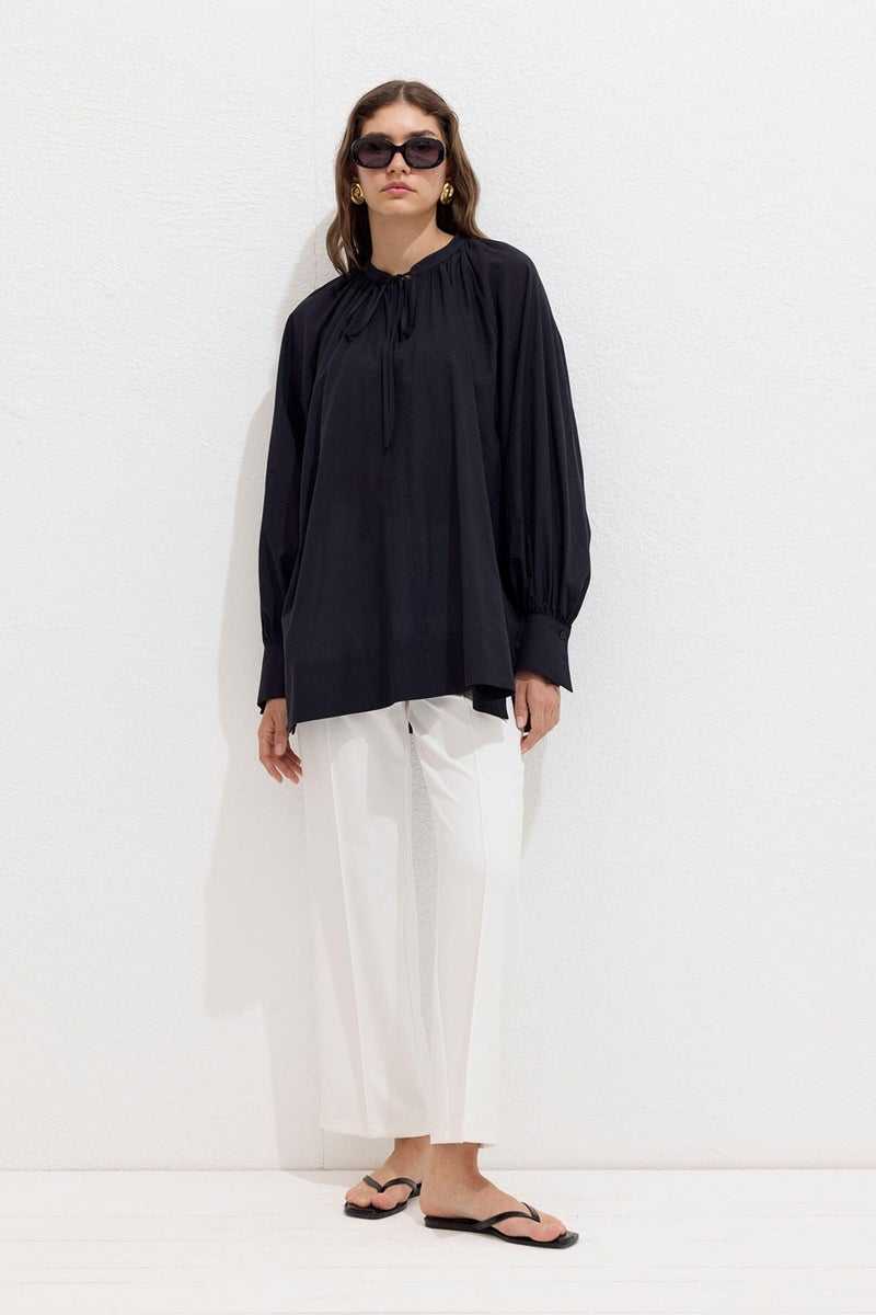Manuka Lace Detail Voile Tunic Black  - Image 2