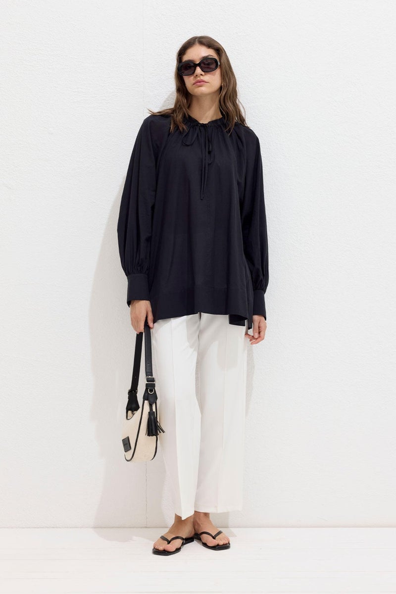 Manuka Lace Detail Voile Tunic Black  - Image 3