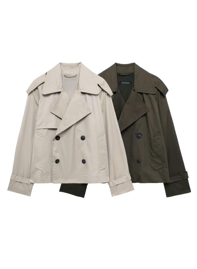 Taop&Za Autumn Women's Versatile Fashionable Lapel Long-Sleeved Double-Breasted Windbreaker Jacket 0518248  - Image 2