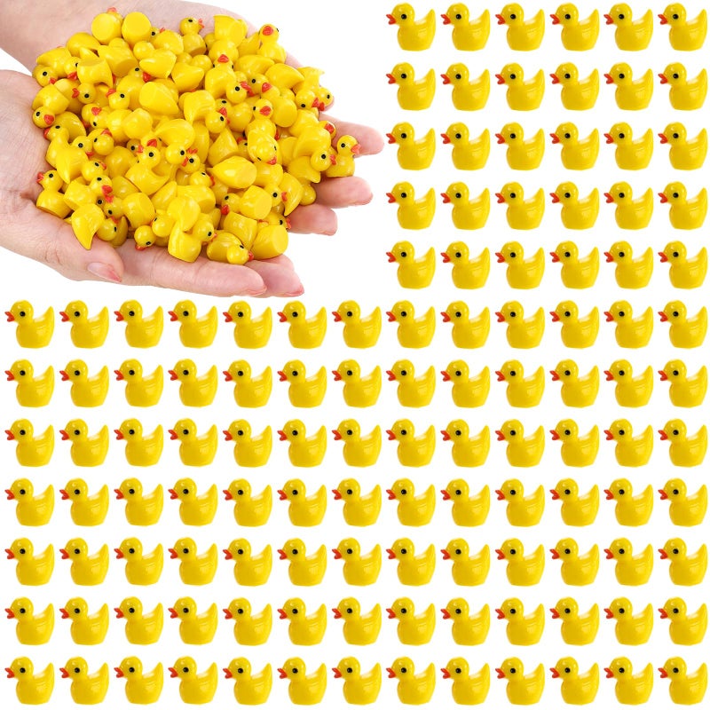 Goaste 300 Pieces Mini Resin Ducks Tiny Yellow Duck Figurines Cute Duck Miniatures Bulk for Cake Decoration School Project Accessories DIY Crafts Fairy Garden Landscape Aquarium Decorations - Image 3
