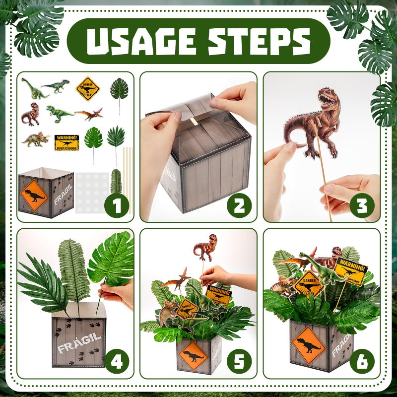 Weekgrat 6 Set Dinosaur Party Table Centerpiece Decorations Include Cassette Tape Bucket Centerpiece Sticks Table Toppers Photo Booth Props with Paper Decor for Party - Image 4