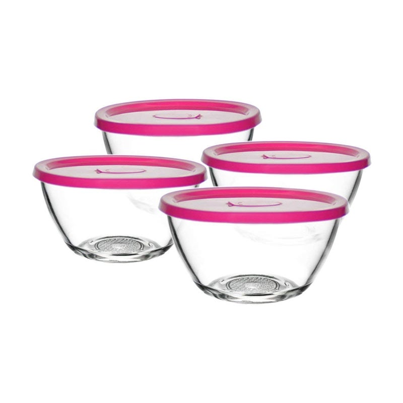 ConvertKitchen Premium B16FL Glass 4-Piece Polo Bowl with Lid | 435ml | Clear Glass Serving Bowls Set - Image 1