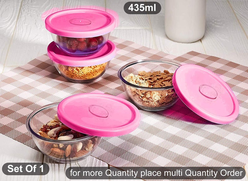 ConvertKitchen Premium B16FL Glass 4-Piece Polo Bowl with Lid | 435ml | Clear Glass Serving Bowls Set - Image 5